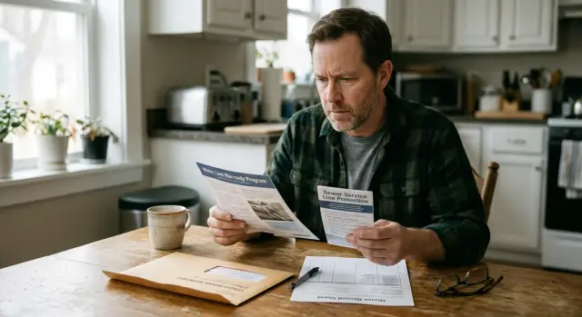 Water line warranty scam signs in property-based mailers