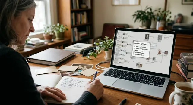 Family tree privacy for living people on genealogy sites
