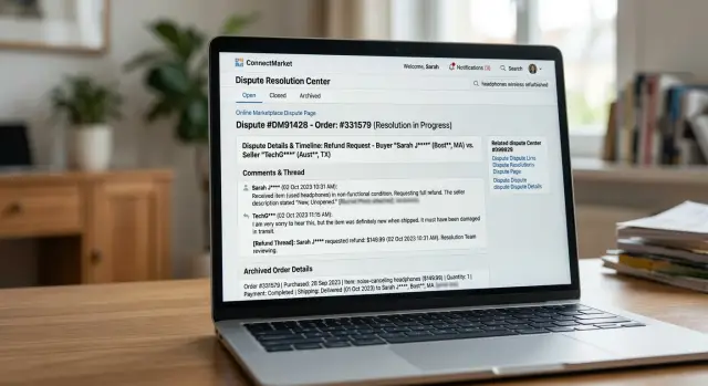 Marketplace dispute pages can expose your name and city